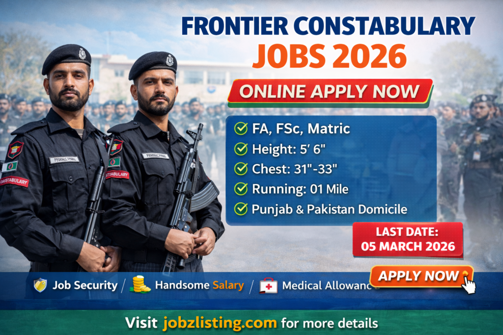 Frontier Constabulary Jobs 2026 - 1000+ Post Apply Online Through FC Official Portal