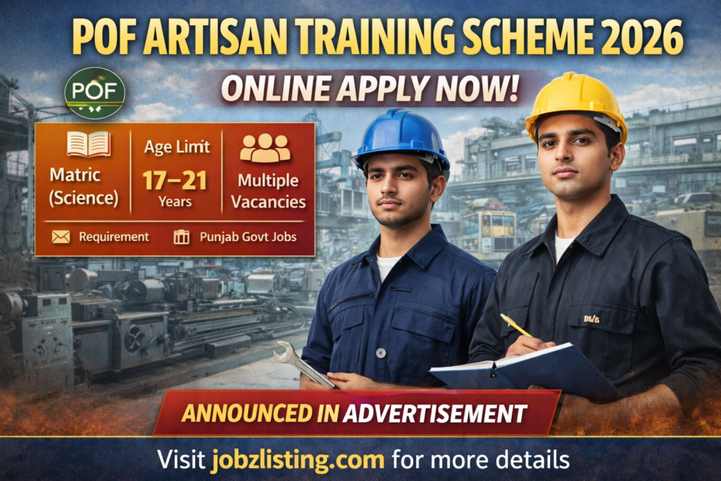 POF Artisan Training Scheme 2026 – Apply Online For Pakistan Ordnance Factory Recruitment