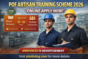 POF Artisan Training Scheme 2026 – Apply Online For Pakistan Ordnance Factory Recruitment